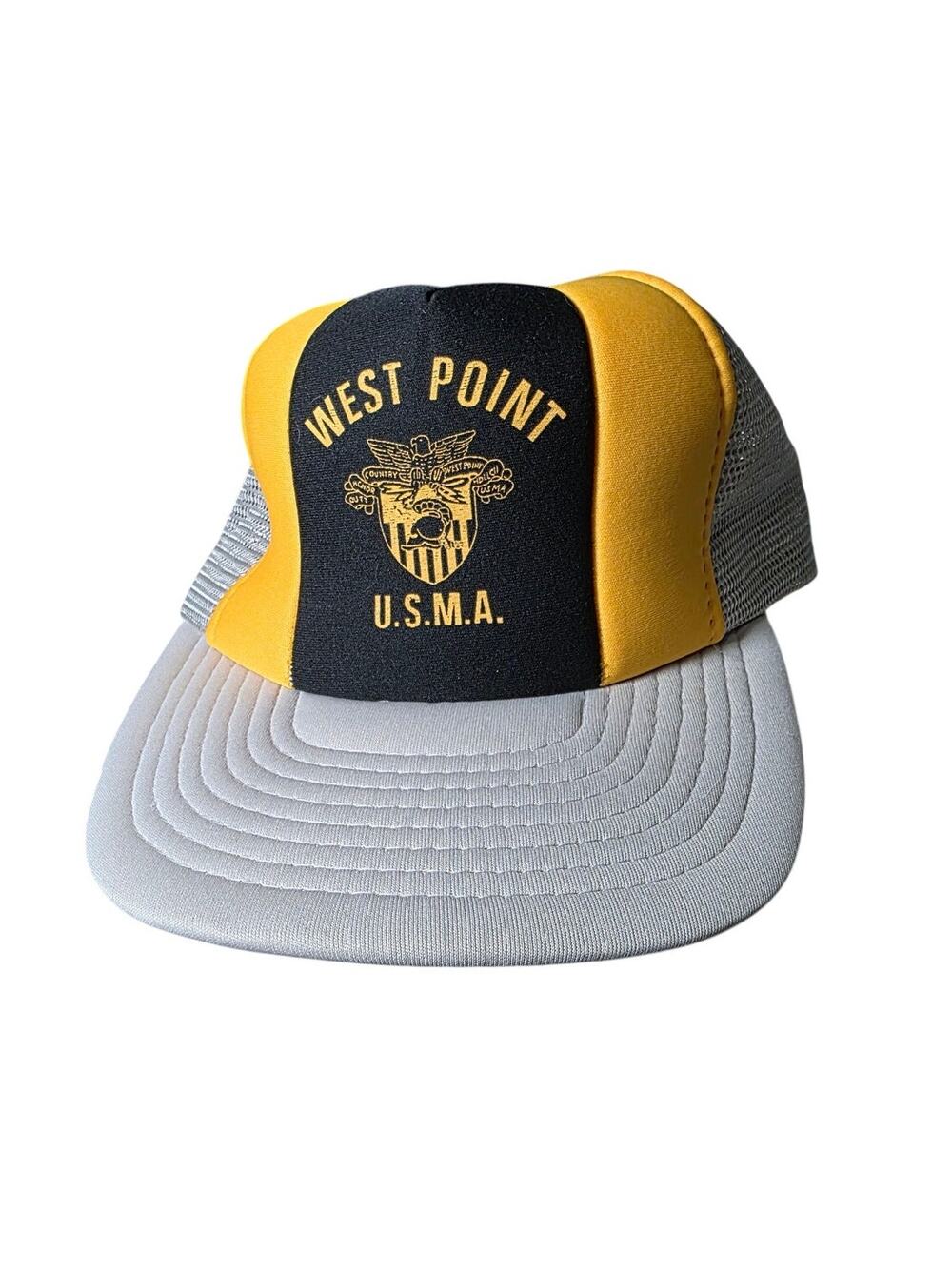 Vintage Military Trucker Hat West Point USMA Yellow Army Cap Retro Americana